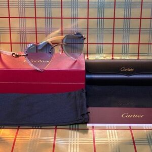 Cartier Buffalo Horn Diamond Cut Rimless Sunglasses